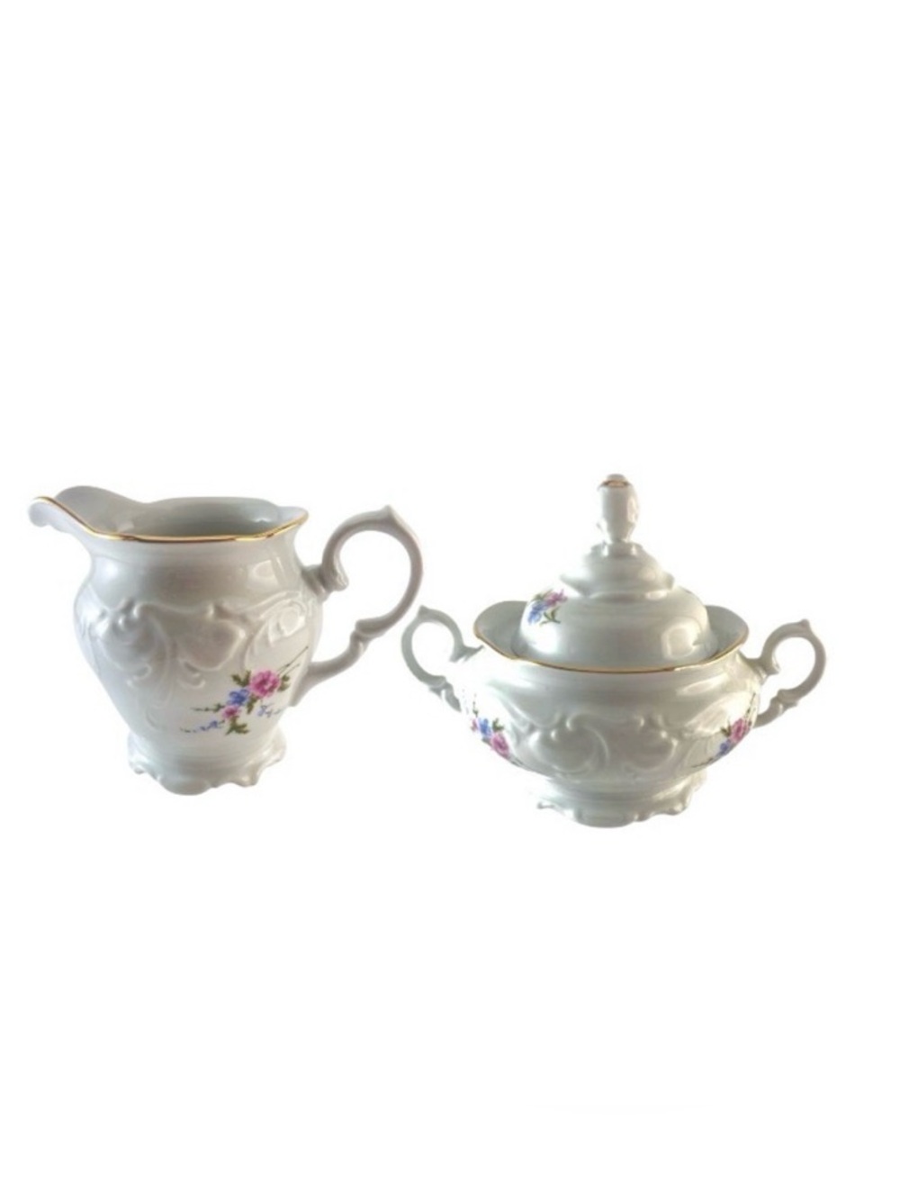 Vintage Wawel Rose Garden Cream and‎ Sugar Set Pink & Blue Rose Floral Polish